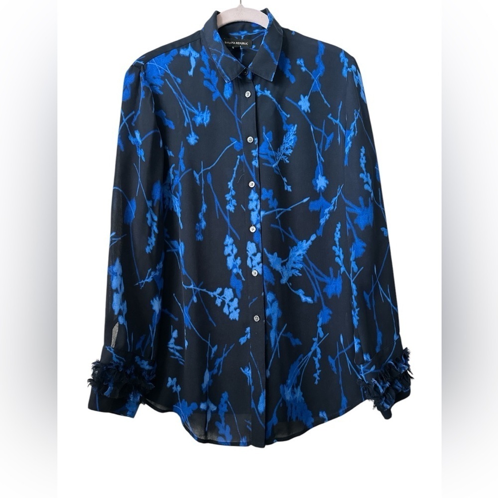 Banana Republic Vibrant Blue & Black Long Sleeves Button Down Top Medium
